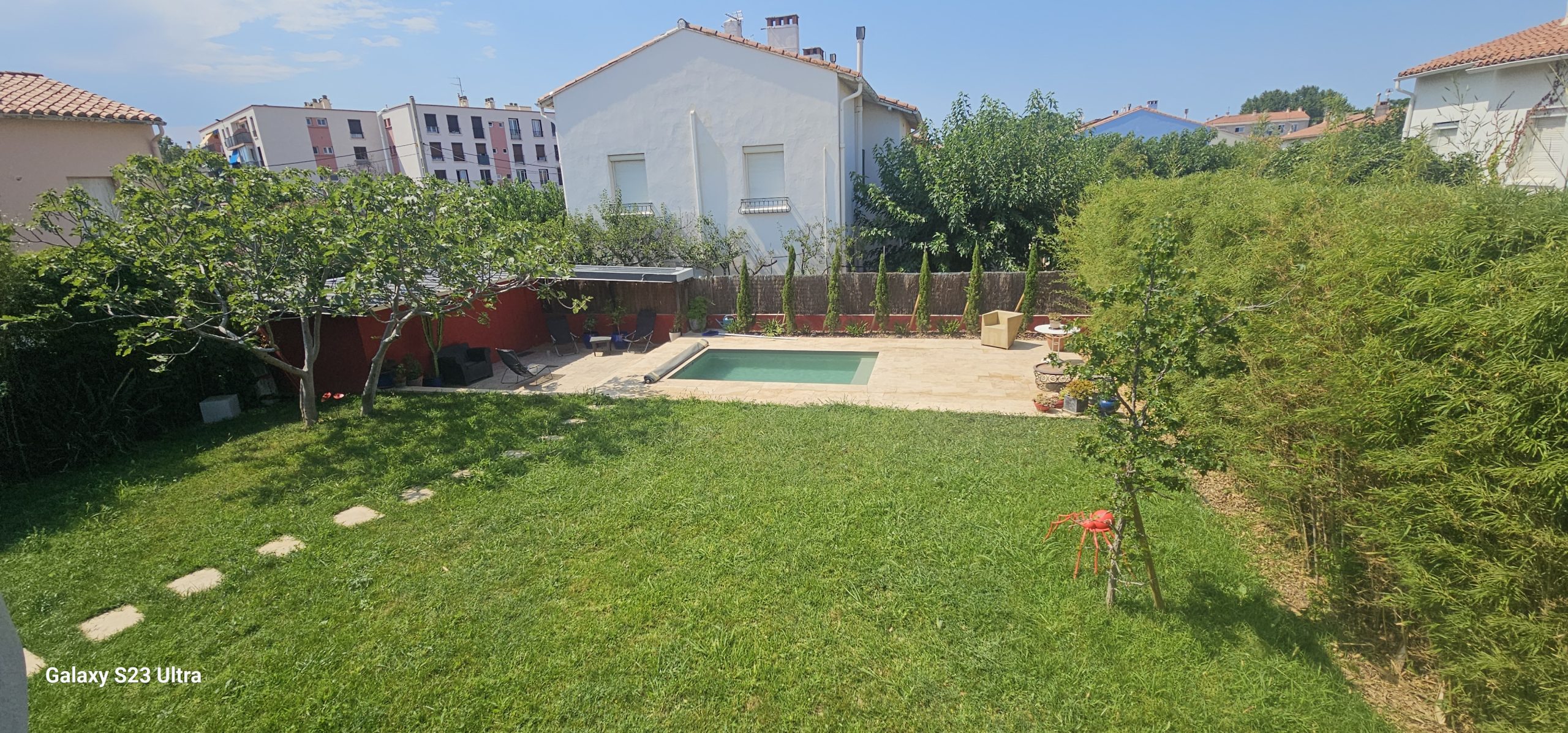 Vue générale du rendue piscine et jardin